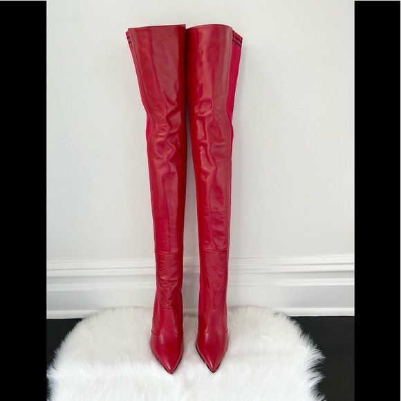 FENDI Women's Red Leather Thigh High Boots Size 38 1/2 - Picture 2 of 14